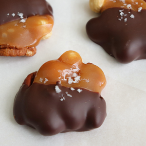 chocolate caramel nut clusters vegan sophie sucree