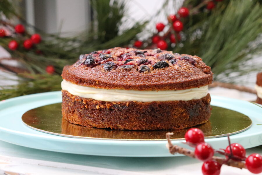 Cranberry Spice Gingerbread Holiday cake with vanilla pastry cream vegan made in montreal by sophie sucree vegan bakery