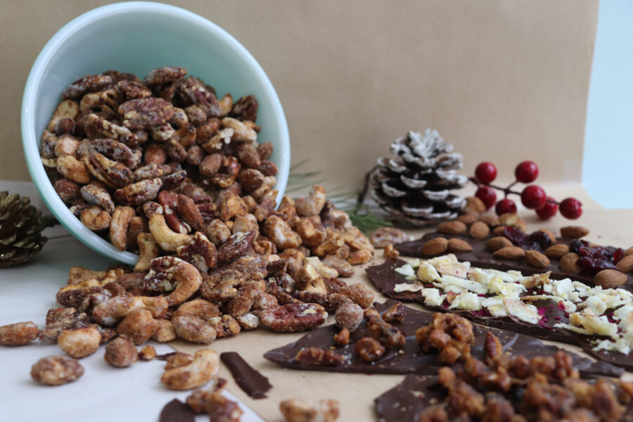 Spicy Praline Nut Mix with Chocolate Barks at Sophie Sucree Vegan Bakery in Montreal